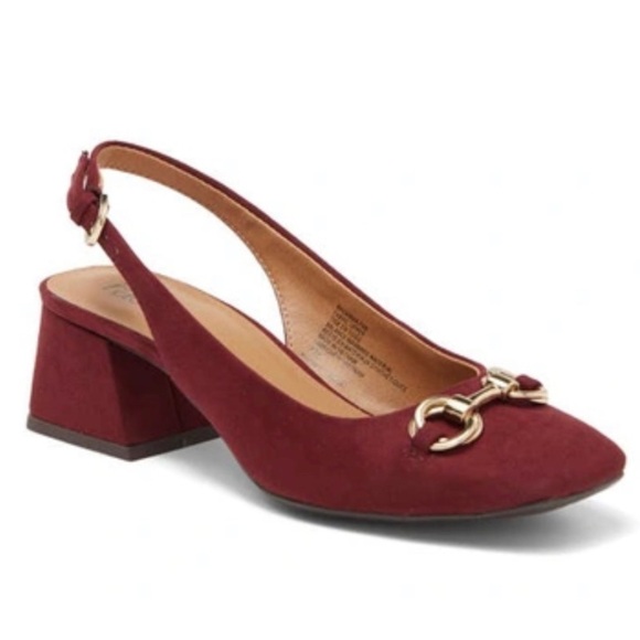 NORDSTROM RACK GAMMA BLOCK HEEL SLINGBACK PUMP SHOE 7.5 NEW BURGUNDY - Picture 1 of 7